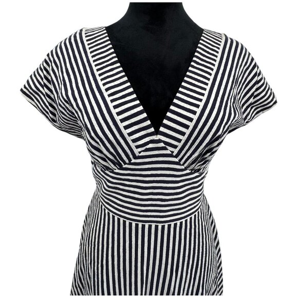 Maggy London Y2K Midi Dress Womens 6 Striped Dolman Sleeves Deep V Neck Empire - Picture 1 of 7